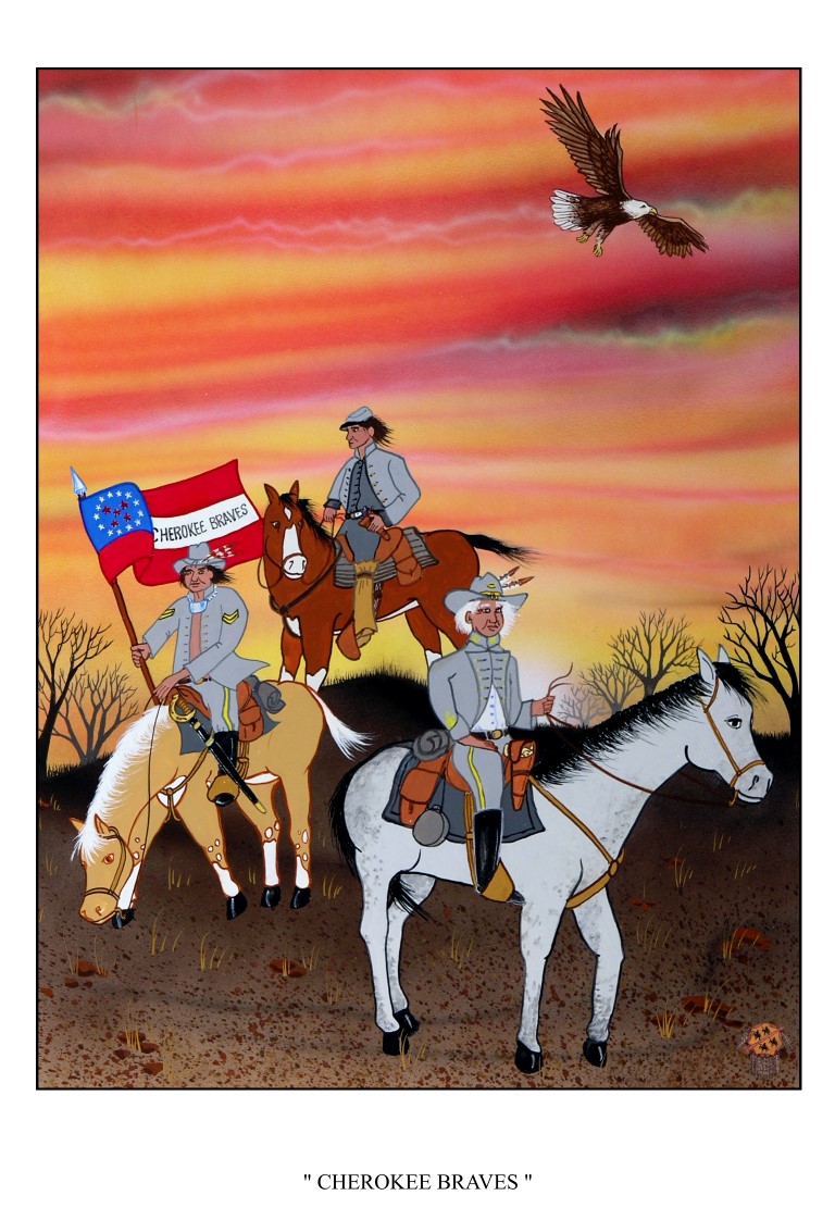Stand Watie led his cavalry in constant raids against Union Forces during the Civil War.  Despite all of their efforts of the vastly more numerous Union Forces they could never catch or defeat General Watie and his men and his harassment continued until the end of the war.  Ultimately, Stand Watie fought on longer than any other Confederate general of the war.  It was not until June 23, 1865 that he signed a cease-fire agreement with Union Forces at Fort Towson in the Choctaw area of Oklahoma, bringing his troops in to lay down their arms worn and weary but never defeated.